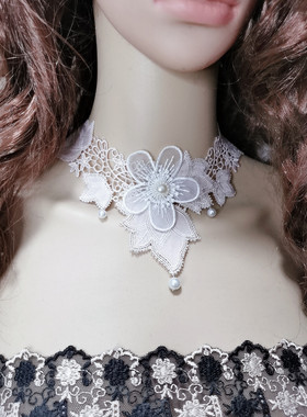 珍珠花朵复古项链哥特风颈链