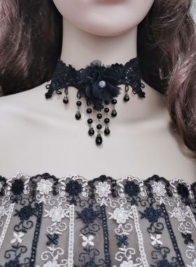 花朵颈链项链糖衣泡菜蕾丝女水晶