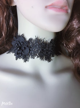 颈纹遮盖瑞丽风蕾丝黑白色项链