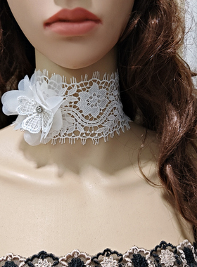 欧美复古风花朵白色choker装饰度假舞蹈配饰颈带颈环脖圈女项链