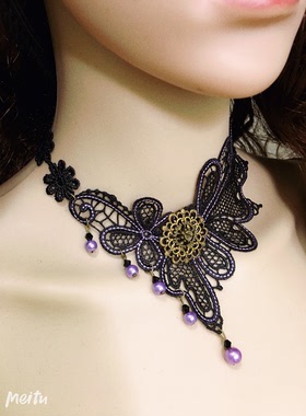 新品原创蕾丝项饰女紫色礼服