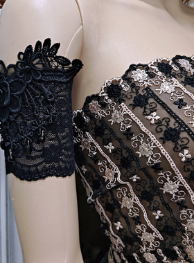 欧美复古洛丽塔蕾丝松紧臂纱黑色设计款纹身遮盖臂带臂环女单只