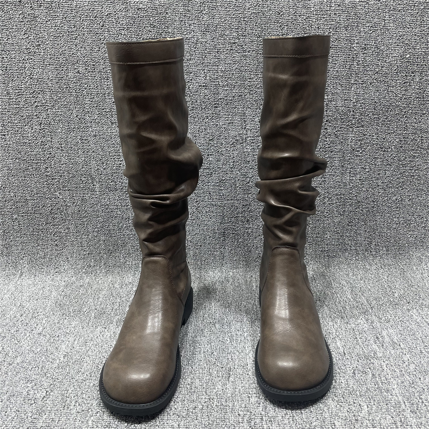 断码处理复古西部牛仔靴子女秋冬新款堆堆靴不过膝长筒靴骑士长靴 - 图1