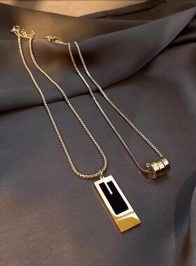 热销欧美男潮流毛衣项链饰品时尚高级感百搭日韩双层叠吊坠配饰