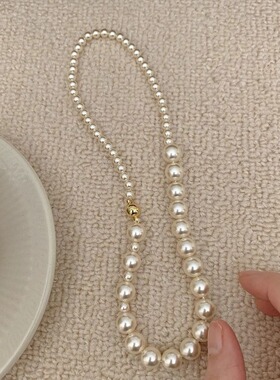 热销秋冬款吊坠珍珠毛衣链不规则珍珠项链磁铁扣小设计锁骨颈链