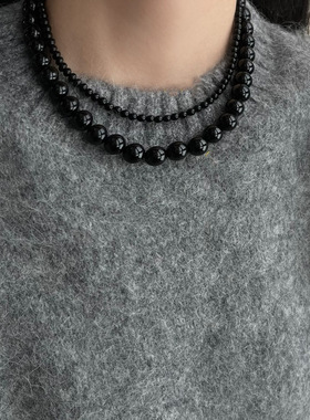 黑珍珠磁吸扣项链轻奢小众设计冷淡风毛衣链简约时尚潮流锁骨链女