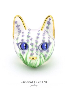 GOODAFTERNINE泰国设计师手工制作ins薰衣草猫开口可调节戒指包邮
