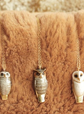 goodafternine泰国设计师手工大角猫头鹰毛衣戒指口哨哨子项链