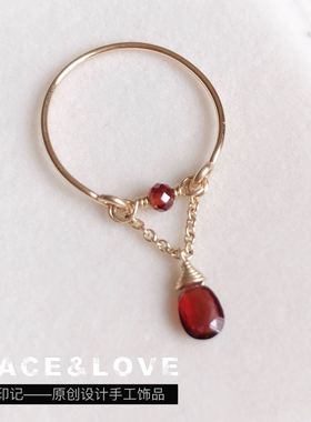 新品！纯手工14k包金酒红石榴石