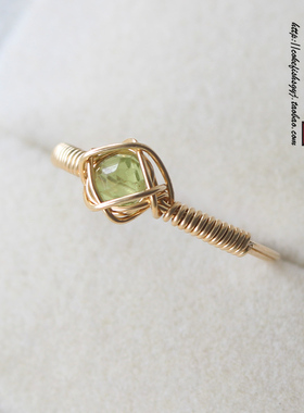 天然酷似绿碧玺14K包金细款戒指