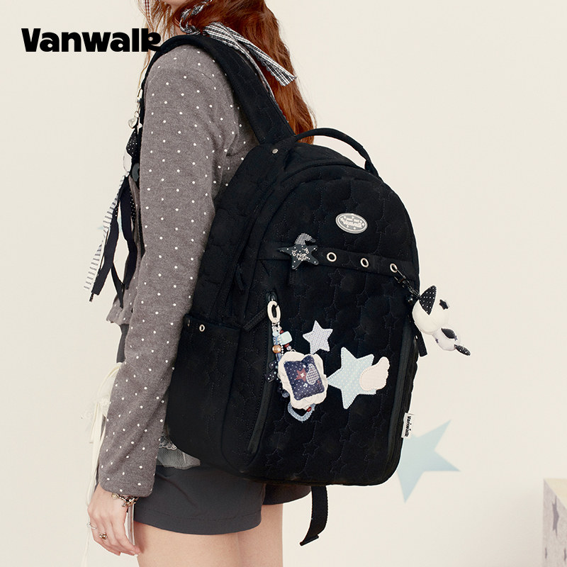 VANWALK lucky pony大容量星星双肩包女旅行学生电脑小众ins书包,淘宝优惠券,粉丝福利购,淘宝优惠卷