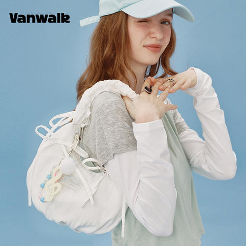 VANWALK happy band新款少女芭蕾风手提单肩包蕾丝蝴蝶结腋下包包 - 图3