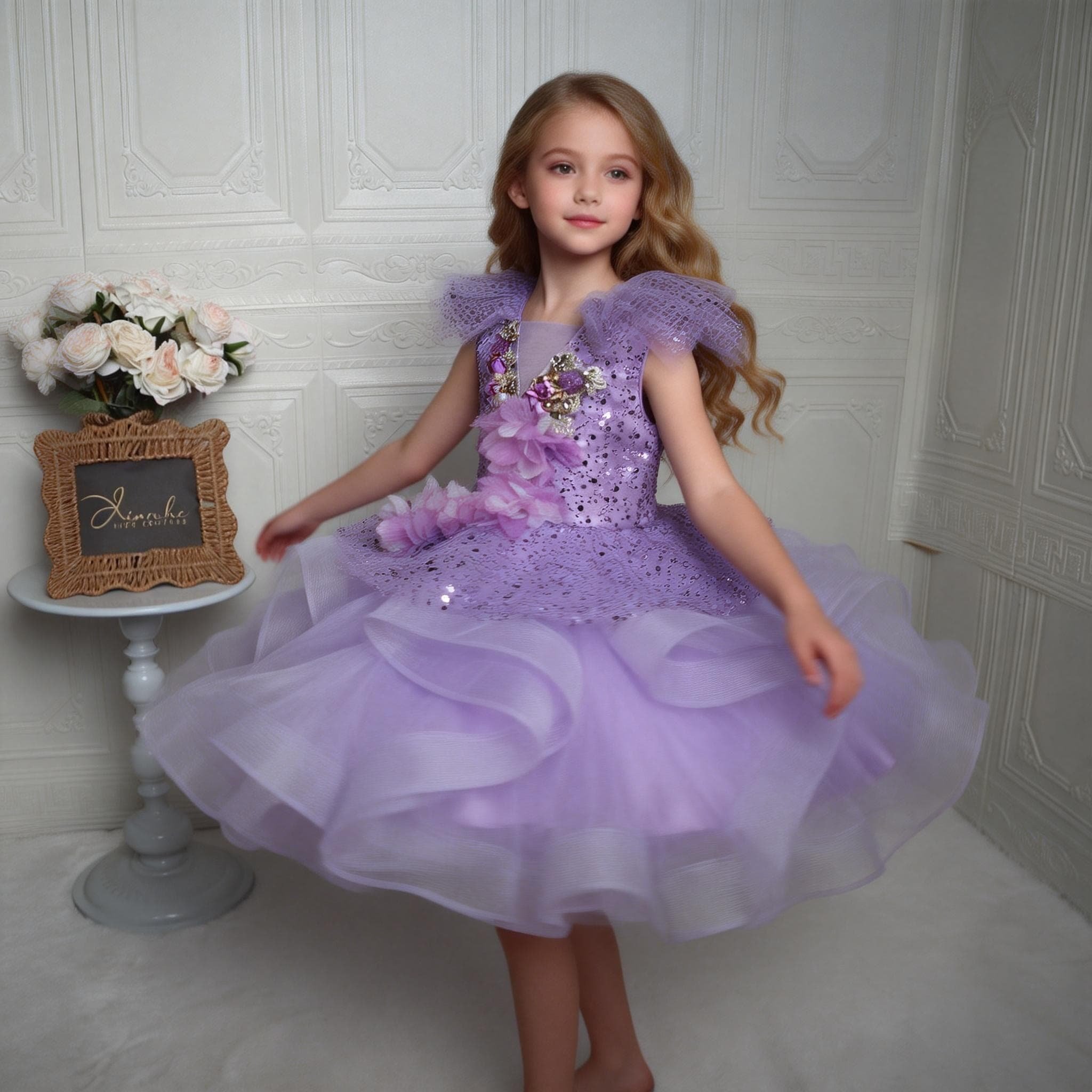 欣入荷儿童演出服女童紫色亮片网纱蓬蓬裙花童礼服演唱艺考表演服,淘宝优惠券,粉丝福利购,淘宝优惠卷