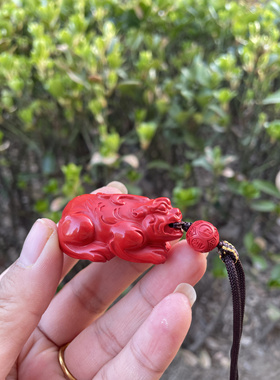 真朱砂红砂貔貅项链吊坠钥匙扣
