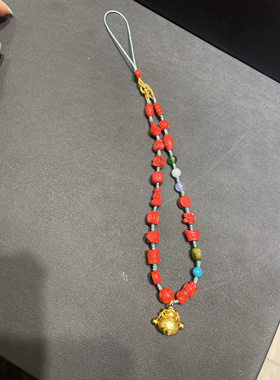 红朱砂紫金砂多宝手机链挂绳