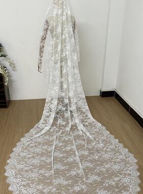 黑色白色精致蕾丝单层拖尾婚礼主婚头纱3米求婚领证拍照新娘头饰