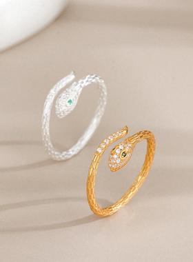 S925纯银绿眼灵蛇戒指