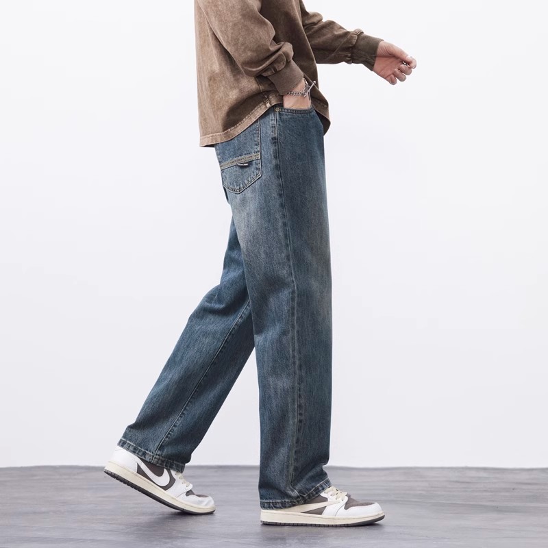 Yishion以纯厚款潮秋冬款加绒加厚阔腿牛仔裤男新款直筒宽松休闲 - 图2