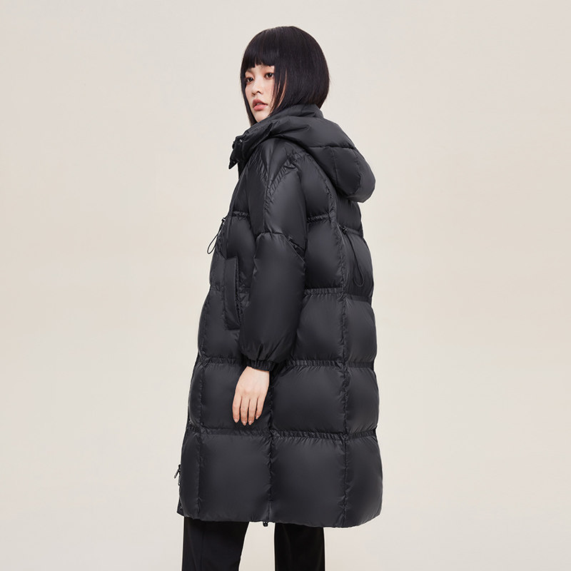 高梵 女式宽松加厚长款连帽羽绒服 双重优惠折后¥199包邮 2色可选