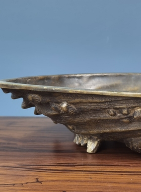 日本回流铜器海螺型水仙盘花器池坊花道桌面摆件禅意复古装饰插花