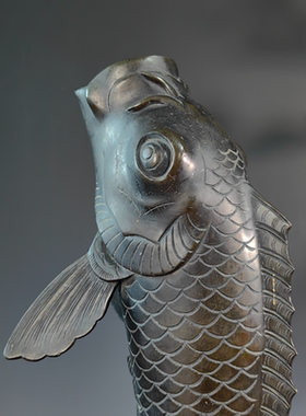 铜制鱼跃龙门复古日本摆件