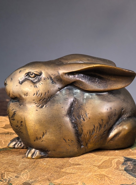 日本铜器十二生肖兔子生肖装饰客厅新中式复古家居桌面摆件瑞峰