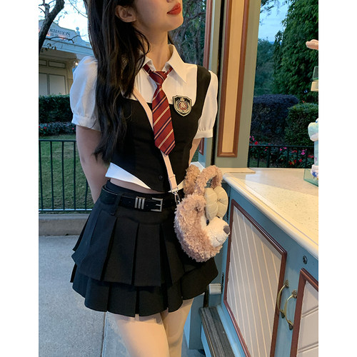 惠子小姐学院风制服套装巨好看假两件衬衫短袖半身裙东京岁时记JK - 图3