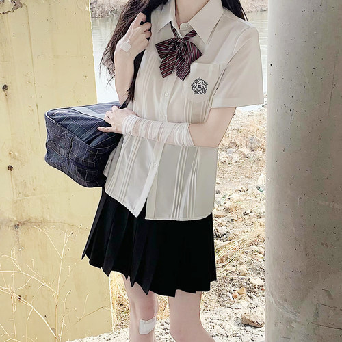 东京岁时记jk女夏季新款学院风樱川短袖衬衫小个子刺绣宽松上衣女 - 图1