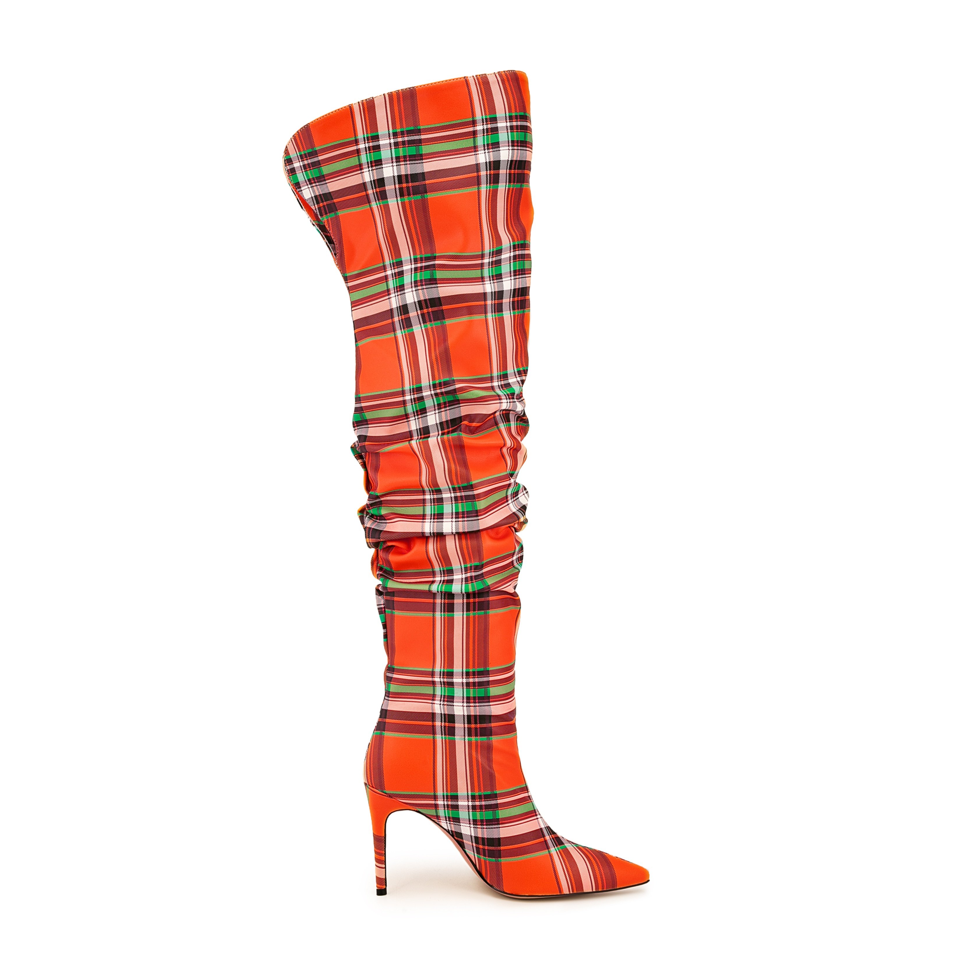 欧美外贸跨境春秋尖头格子过膝长靴走秀套筒时装靴格纹高筒褶皱靴,淘宝优惠券,粉丝福利购,淘宝优惠卷