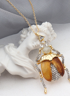 欧美鬼才设计师甲壳虫金色镶钻项链