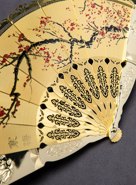 中国风礼品金属京剧脸谱特色工艺镀金扇子摆件年会礼物出国送老外