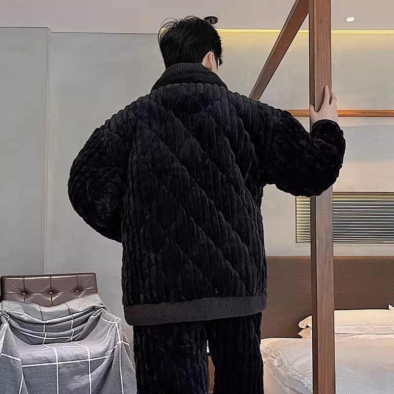 【现货超厚保暖】珊瑚绒夹棉睡衣男士冬季三层加厚冬款家居服套装,淘宝优惠券,粉丝福利购,淘宝优惠卷