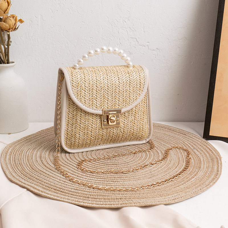 珍珠手提包小包2024新款编织纹手提包锁扣包链条小方包时尚包,淘宝优惠券,粉丝福利购,淘宝优惠卷