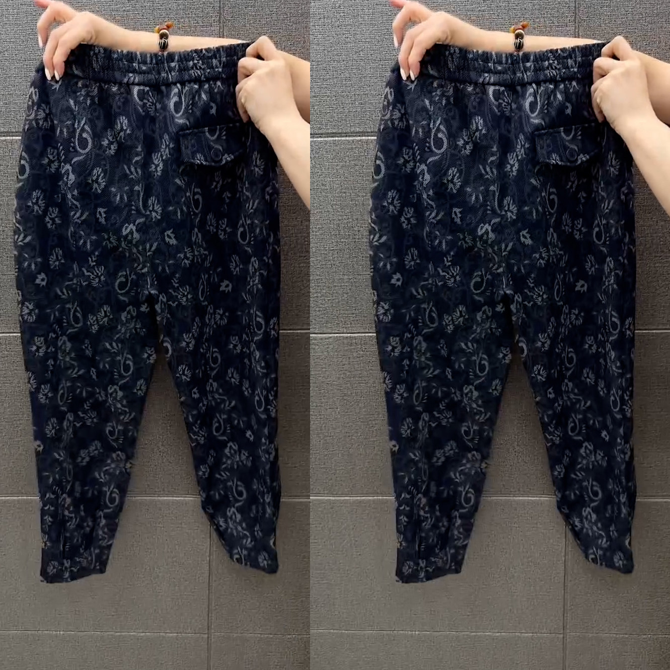 2025秋冬季新款宽松休闲时尚哈伦裤青花瓷印花通勤九分萝卜裤子,淘宝优惠券,粉丝福利购,淘宝优惠卷
