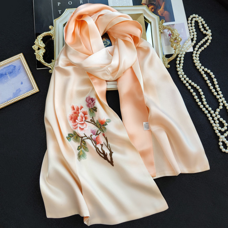 秋冬苏绣真丝丝巾手工刺绣桑蚕丝围巾双面丝绸小披肩妈妈配旗袍,淘宝优惠券,粉丝福利购,淘宝优惠卷