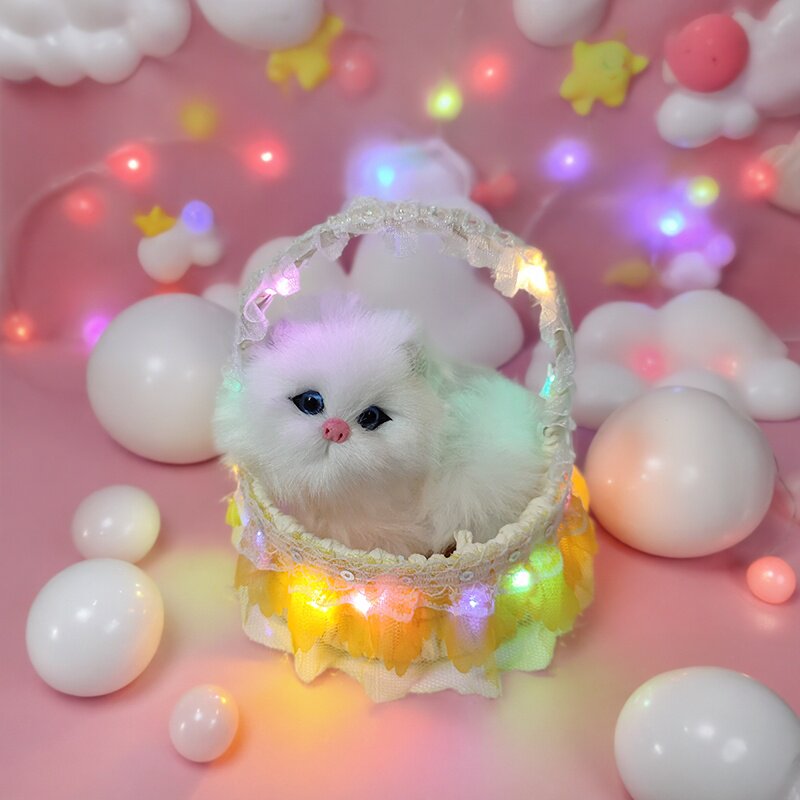 带灯花篮会叫的小猫咪毛绒动物玩偶儿童过家家仿真猫景区地摊礼品
