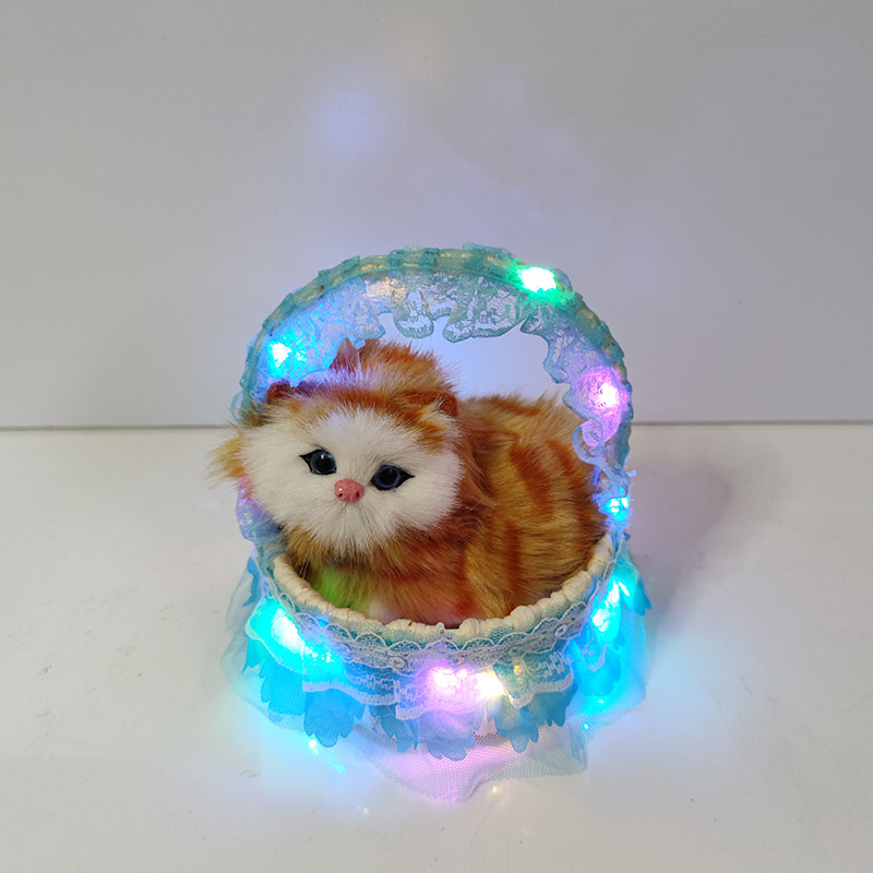 带灯花篮会叫的小猫咪毛绒动物玩偶儿童过家家仿真猫景区地摊礼品