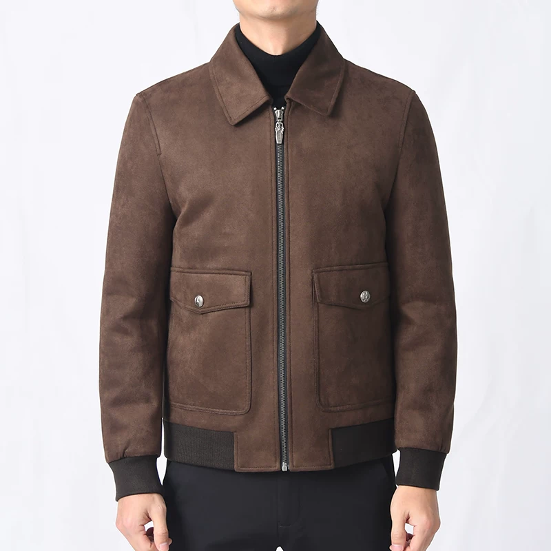 Демисезонная замшевая куртка для отдыха, европейский стиль, slim fit
