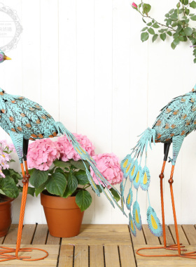 美式乡村风落地摆件花店服装孔雀