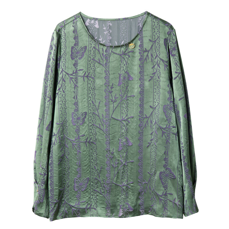 宝诗黎圆领印花宽松长袖雪纺衫女2026春季气质洋气百搭小衫上衣,淘宝优惠券,粉丝福利购,淘宝优惠卷