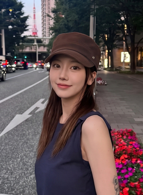 麂皮绒中古风新款贝雷帽女平顶百搭磨毛高级感显脸小休闲马术帽潮