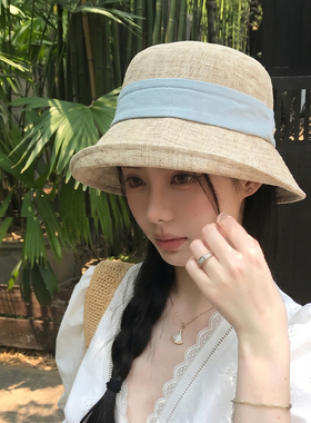 复古日系亚麻防晒渔夫帽女夏季出游薄款透气百搭显脸小新款盆帽潮