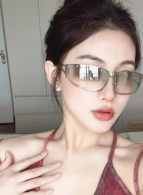 欧美风yk2浅色弧形墨镜辣妹潮凹造型高级感百搭拍照猫眼太阳眼镜