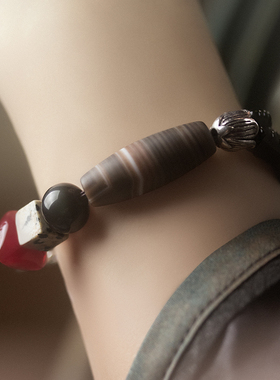 宫之词 红黑玛瑙黑曜石925银原创设计个性小众手饰水晶手串女