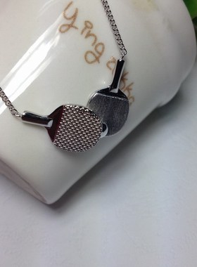 乒乓球拍纯银日韩短款锁骨吊坠