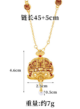 新中式沙金项链滴油莲花喜字