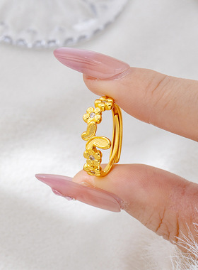 民族风蝴蝶花沙金镶锆食指戒