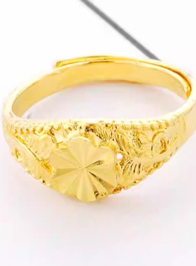 沙金戒指女士久不掉色小众甜美仿黄金开口女戒铜合金配饰新品批发