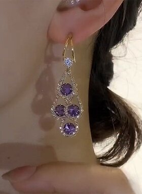 2026年新款潮紫霞仙子水滴耳扣女小众时尚高级感耳环轻奢优雅耳饰