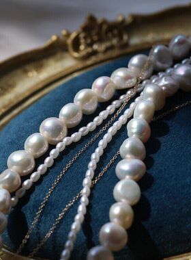 锁骨型异形珍珠项链米链颈链淡水